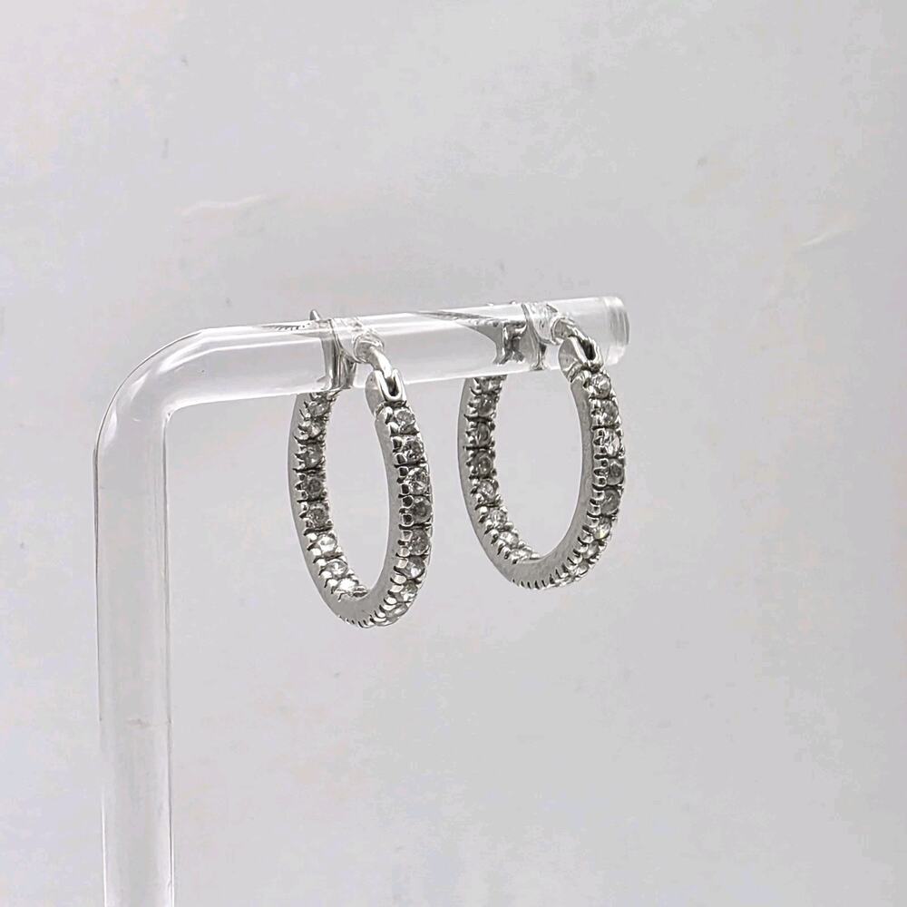 Sterling Silver 925 Inside Out Cubic Zirconia Hoop Earrings 3/4 Inch